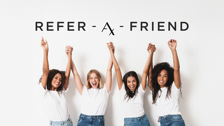 refer a friend promo with four girls smiling