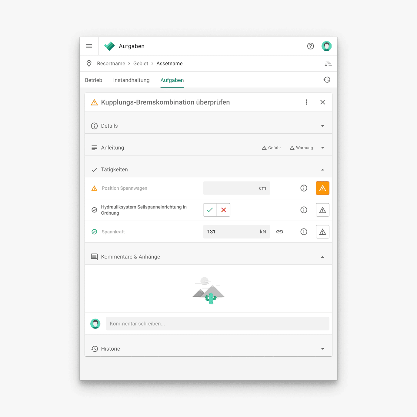 A screenshot of the clair App, showing a detailed view of the task "Check Clutch-Brake Combination."