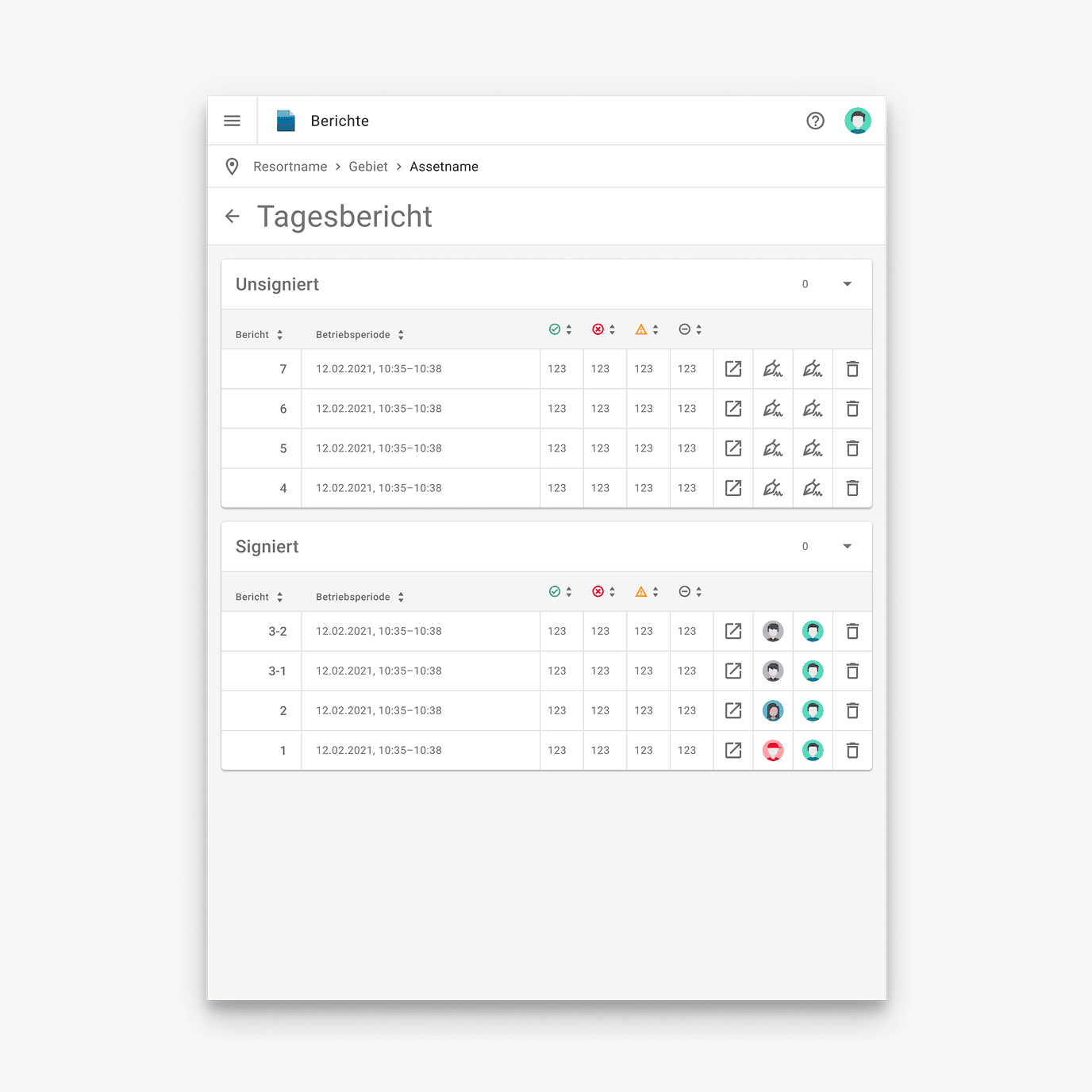A screenshot of the clair App, showing a daily report with a list of entries.