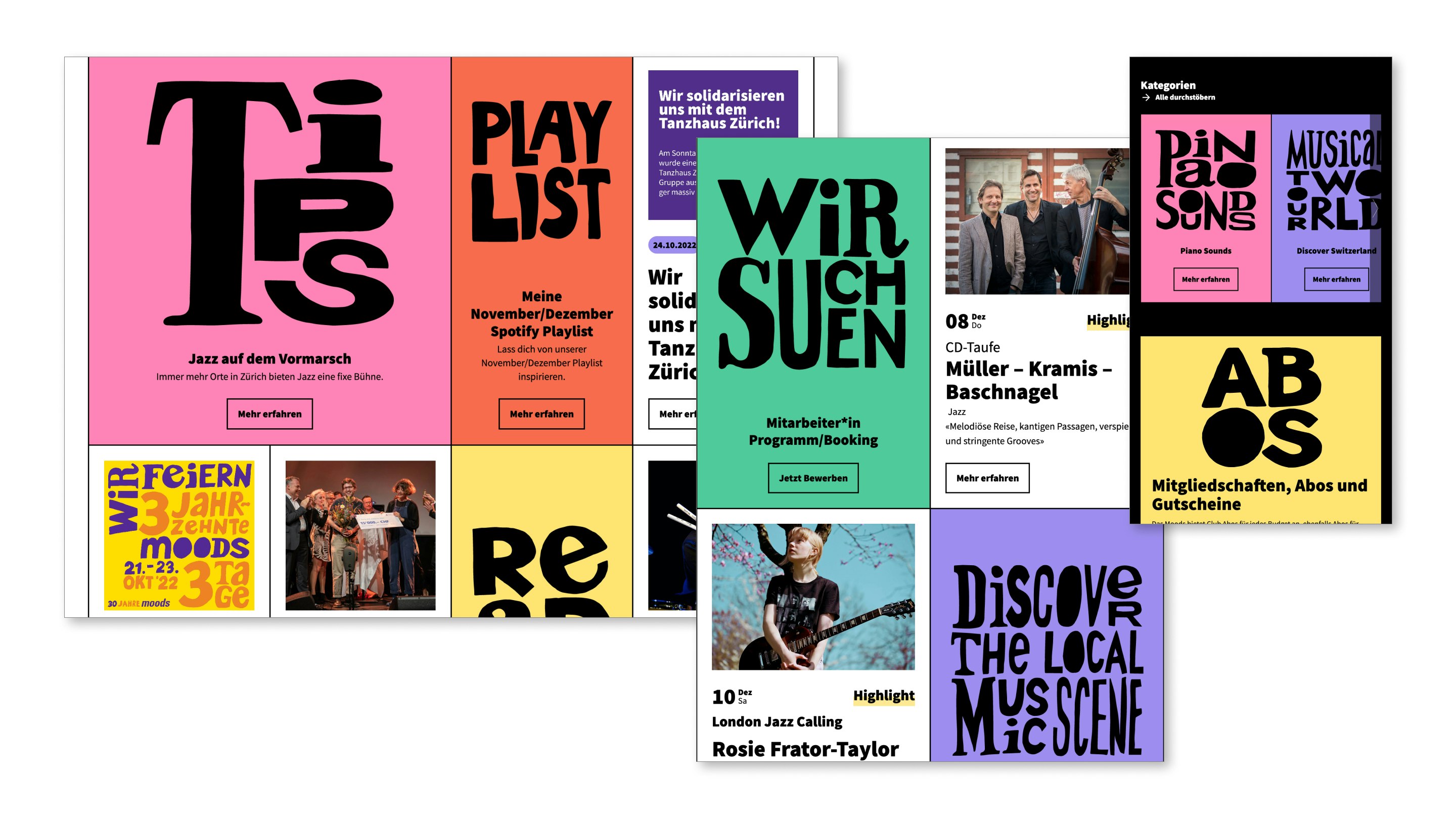 Mobile and desktop screens of the concert overview on moods.ch