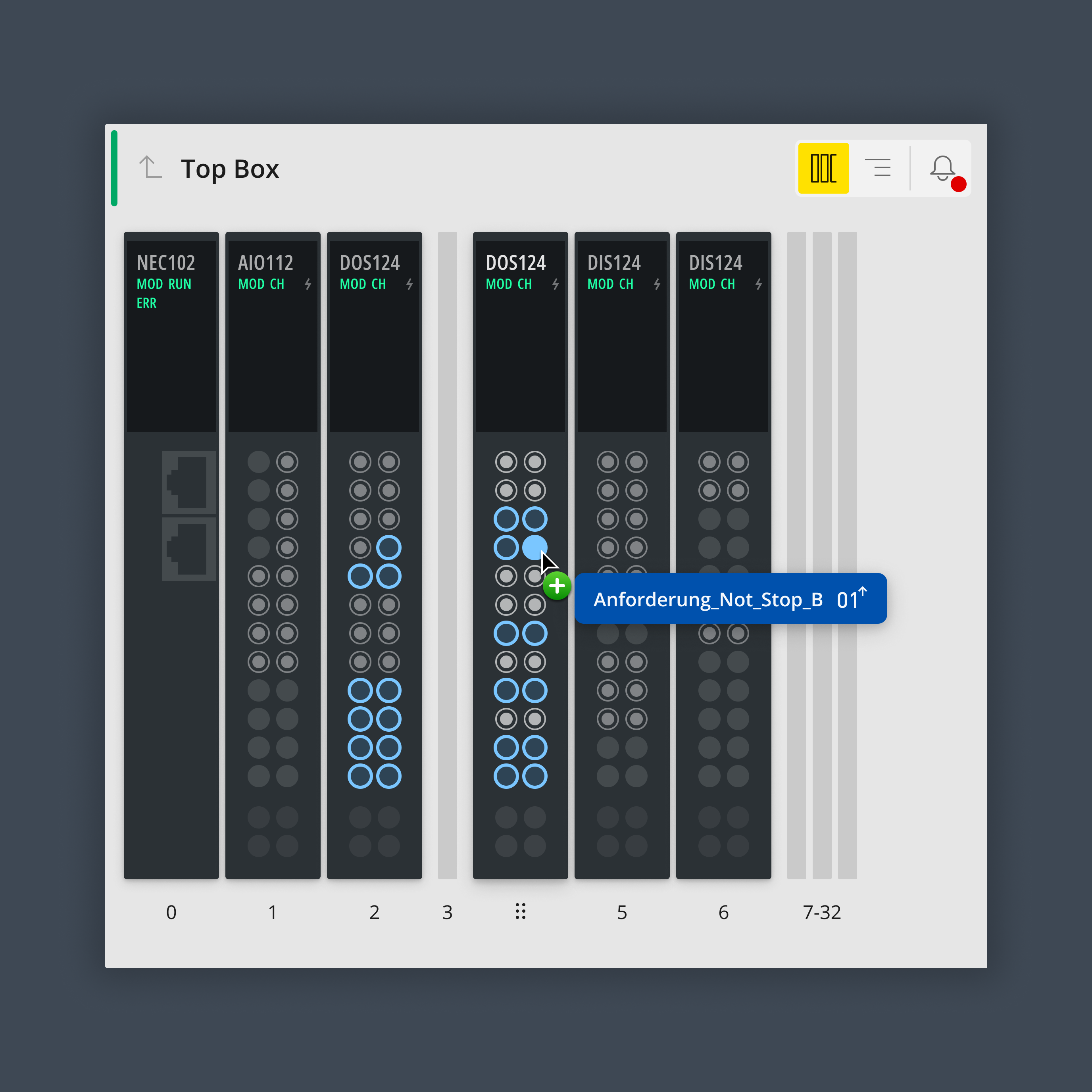 Visual representation of M100 series modules in the user interface of the module configurator