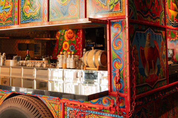 Colourful and intricately decorated bar area