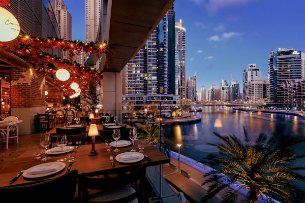Papas at InterContinental Dubai Marina Open air restaurant with views of the water