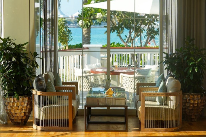 Cozy seating area with a view of the waterfront