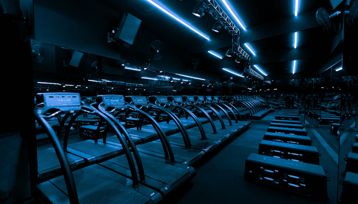 The LAB Studios The SWEAT studio at The LAB, equipped with running machines, free weights, and fitbenches