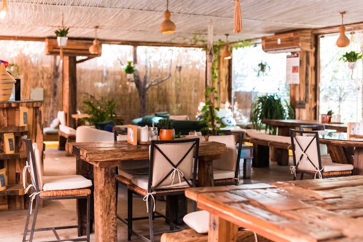Relax in this cozy, rustic space surrounded by natural decor.