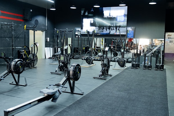 The Project DXB Gym area with rowers, air bikes, sled pushes, and various strength equipment, ideal for high-intensity circuit training and endurance exercises.