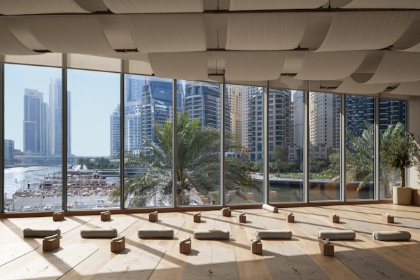 Yoga studio with glass windows