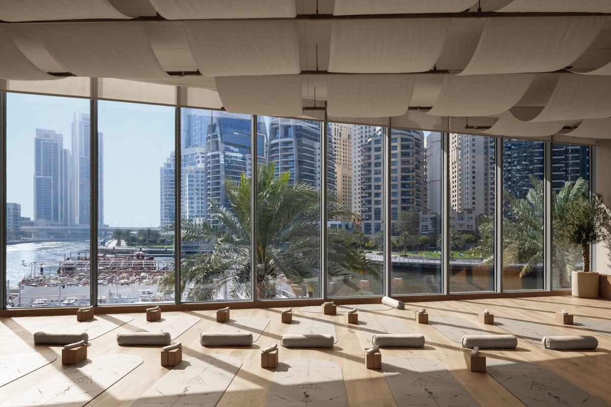 Yoga studio with glass windows