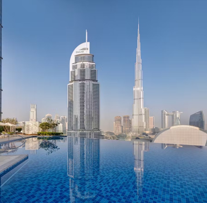 Address Dubai Mall Burj Khalifa from Address Dubai Mall pool