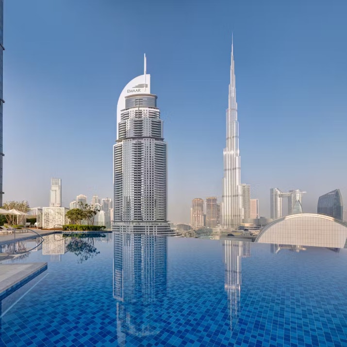 Burj Khalifa from Address Dubai Mall pool