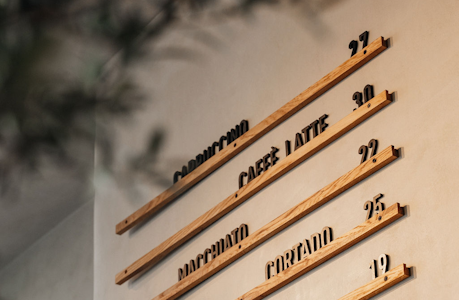 Coffee listings on a wall