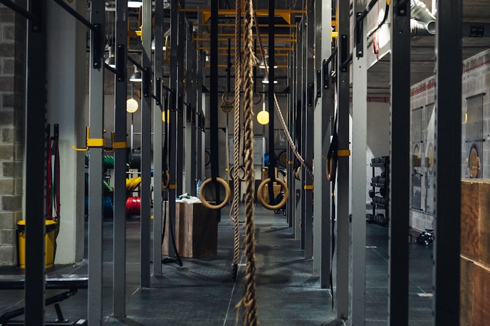 Gym rack area with hoops and ropes