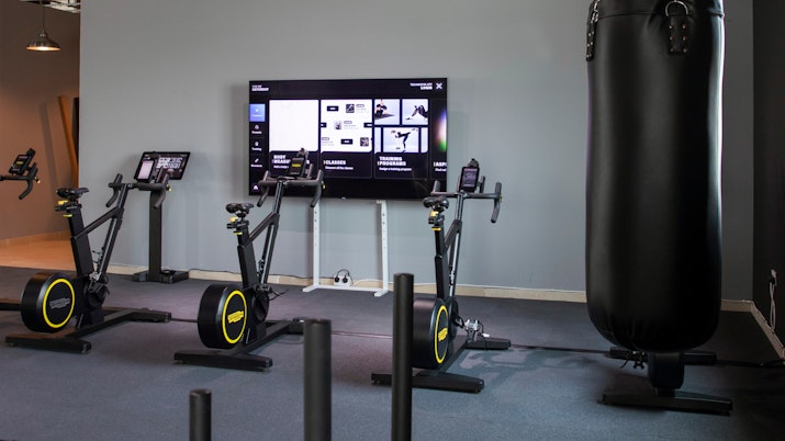 Open gym space, with cycling machines