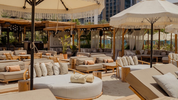 Sun bed and loungers on the beach