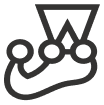 Icon of a stylized shoe with a crown over it. The outline of the shoe includes circular shapes, possibly representing shoe lace eyelets, and the crown has a simple, geometric design.