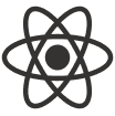 React logo. Icon depicting an atom with a central circle and three elliptical orbits.