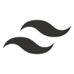 The tailwind logo. A minimalist icon of two dark, wavy lines stacked diagonally, resembling stylized waves or leaves, on a transparent background.