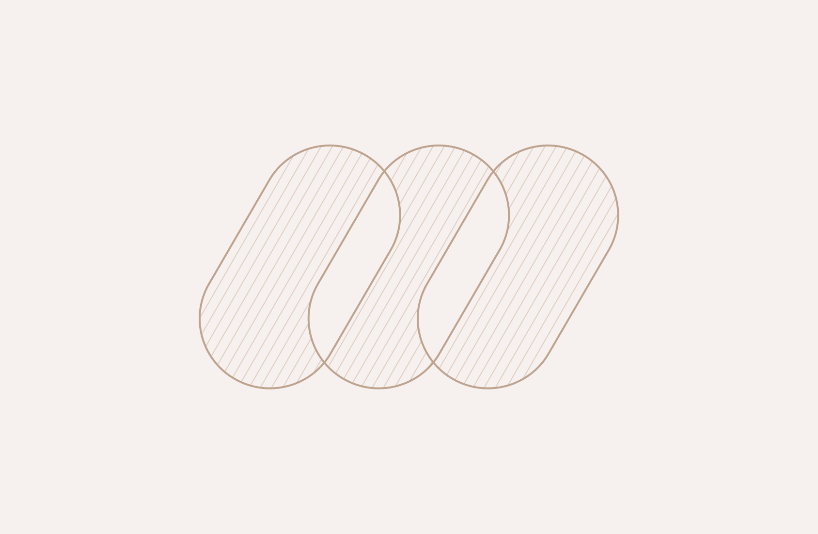 Three overlapping rounded rectangles with diagonal lines inside each, arranged horizontally on a light background. The shapes are outlined in a light brown color.