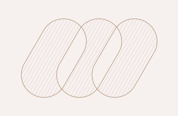 Three overlapping rounded rectangles with diagonal lines inside each, arranged horizontally on a light background. The shapes are outlined in a light brown color.