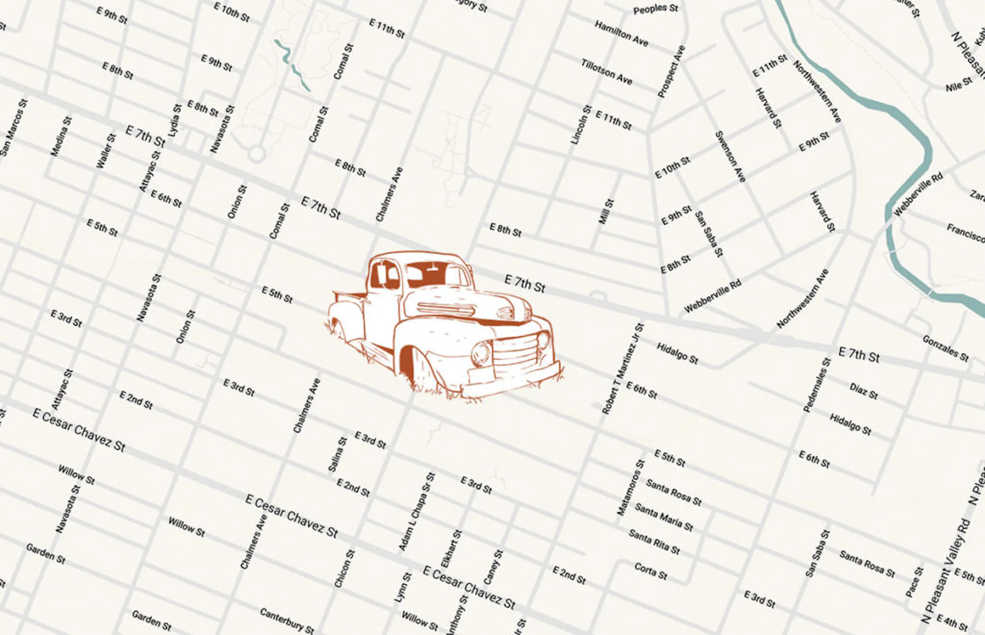 map with arrive austin pin at center