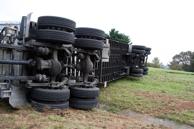 Truck flipped on its side