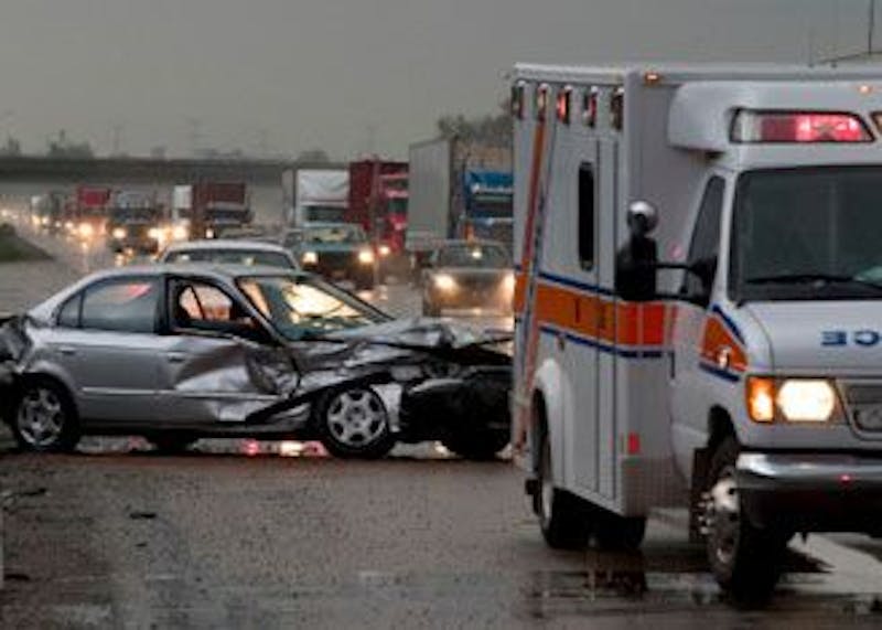 Ambulance and a crashed car