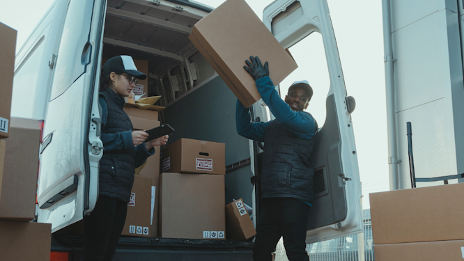 Varuleverans ur en skåpbil