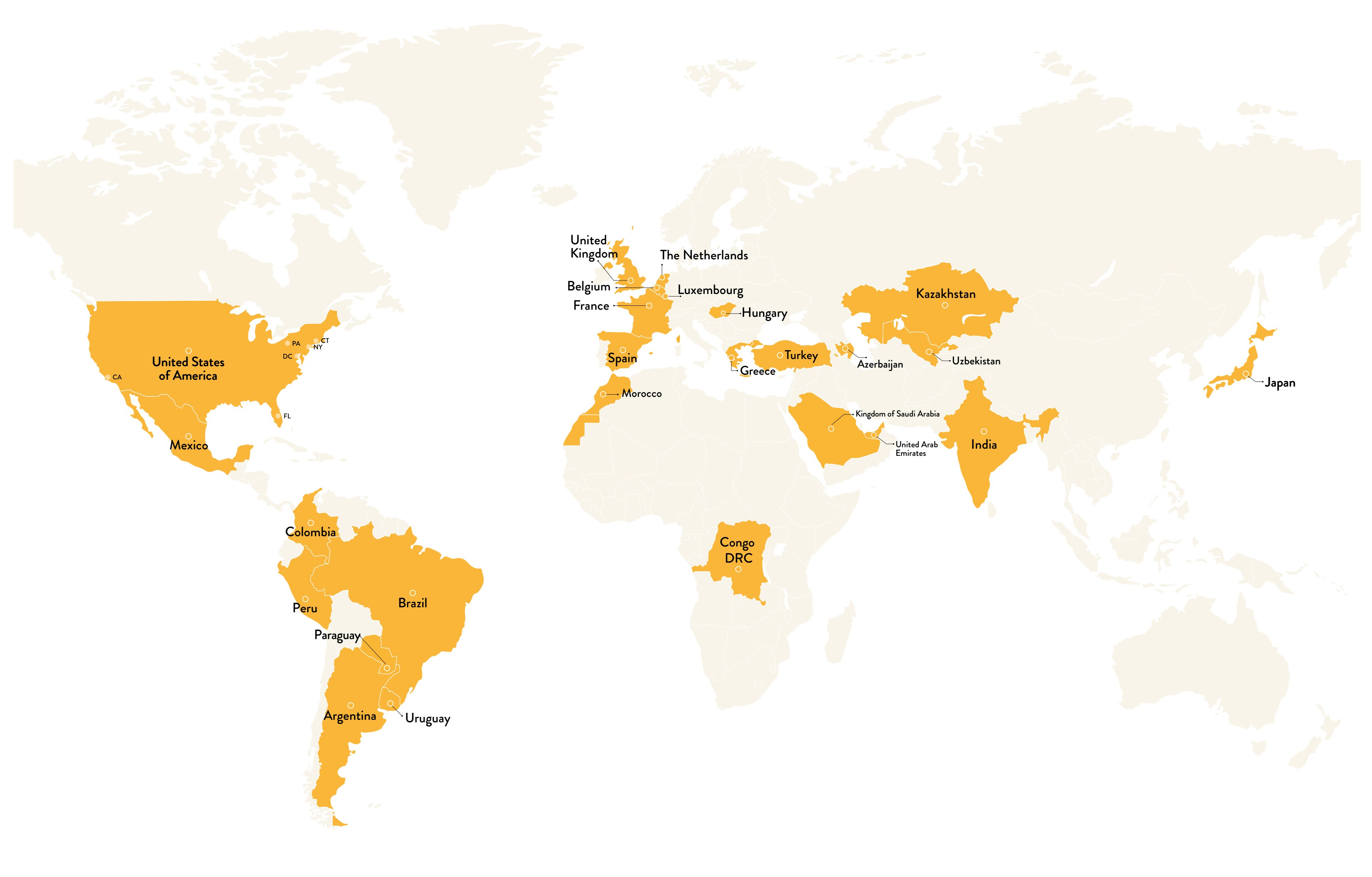 World map of all Le Pain Quotidien restaurants globally, open in 2026.