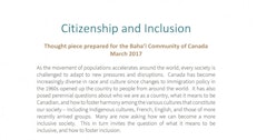New “thought pieces” prepared on inclusion and reconciliation