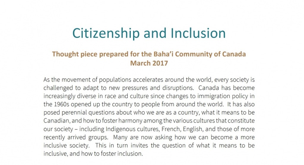 New “thought pieces” prepared on inclusion and reconciliation