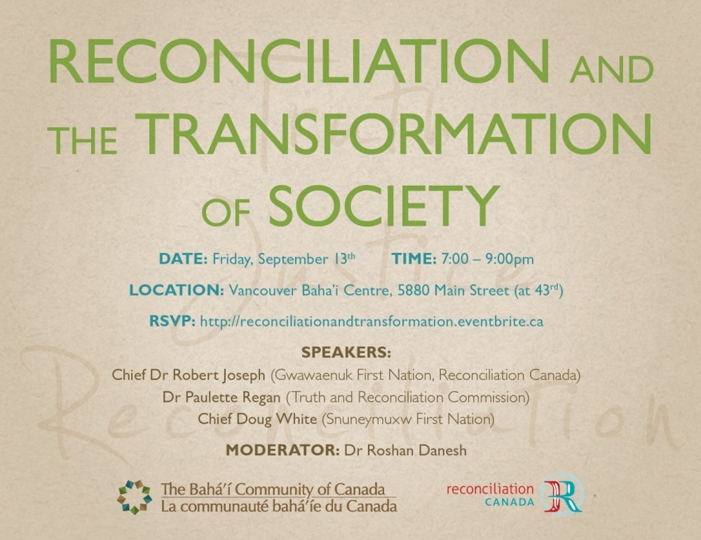 Baha’i community co-sponsors Vancouver public event on reconciliation and the transformation of society