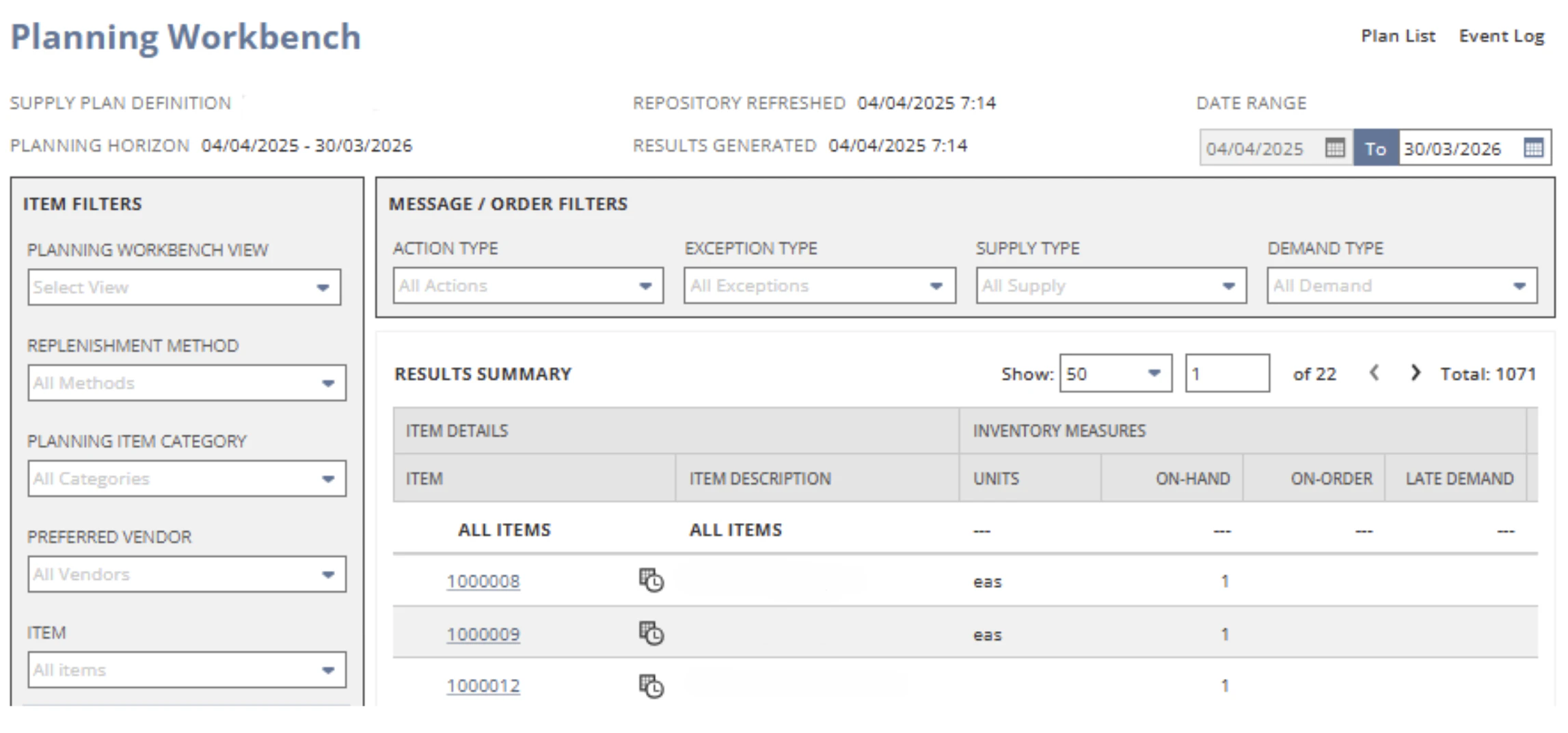 NetSuite Supply Planning Workbench