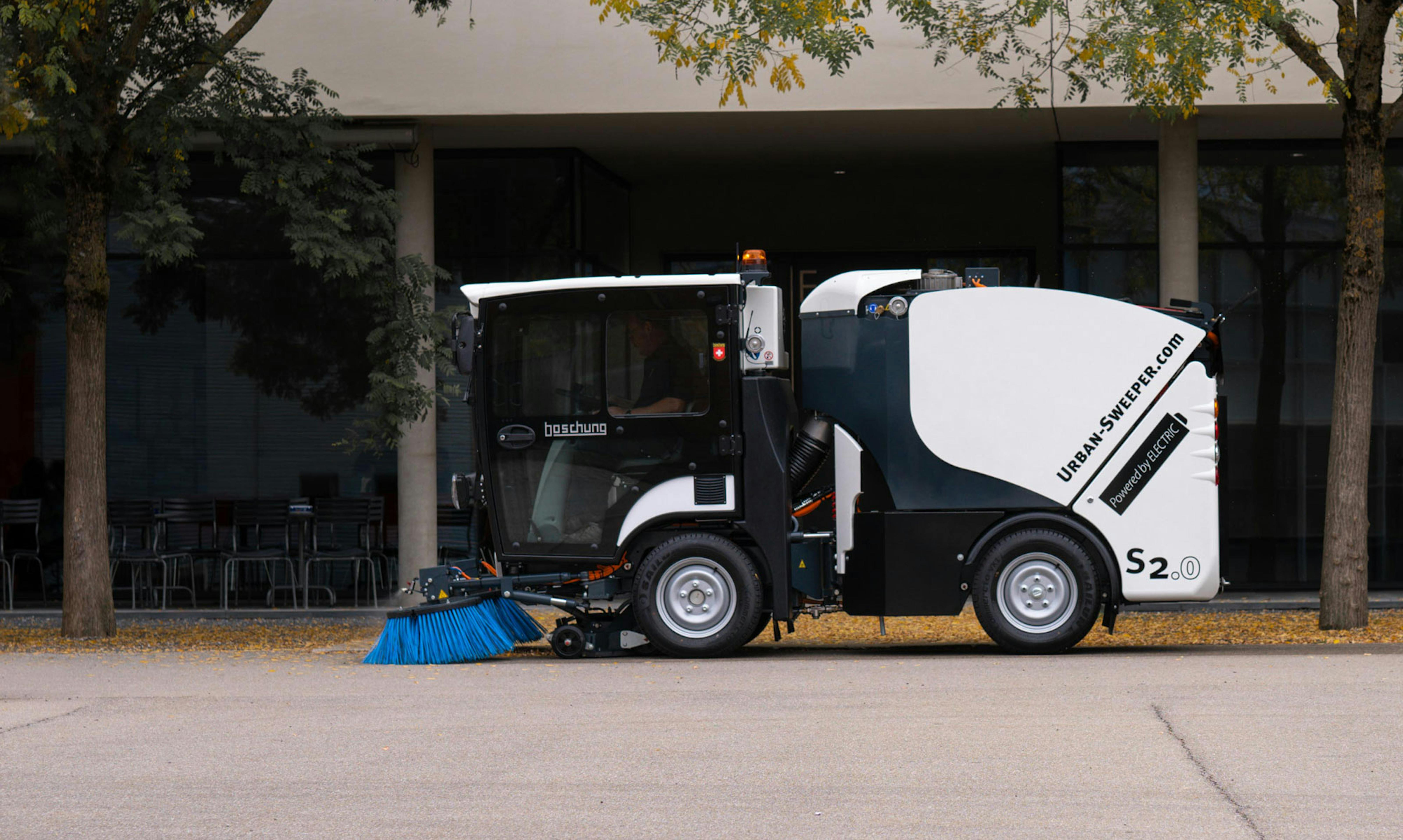 UrbanSweeper S2.0 Electric Street Sweeper releasing 0 (zero) emissions