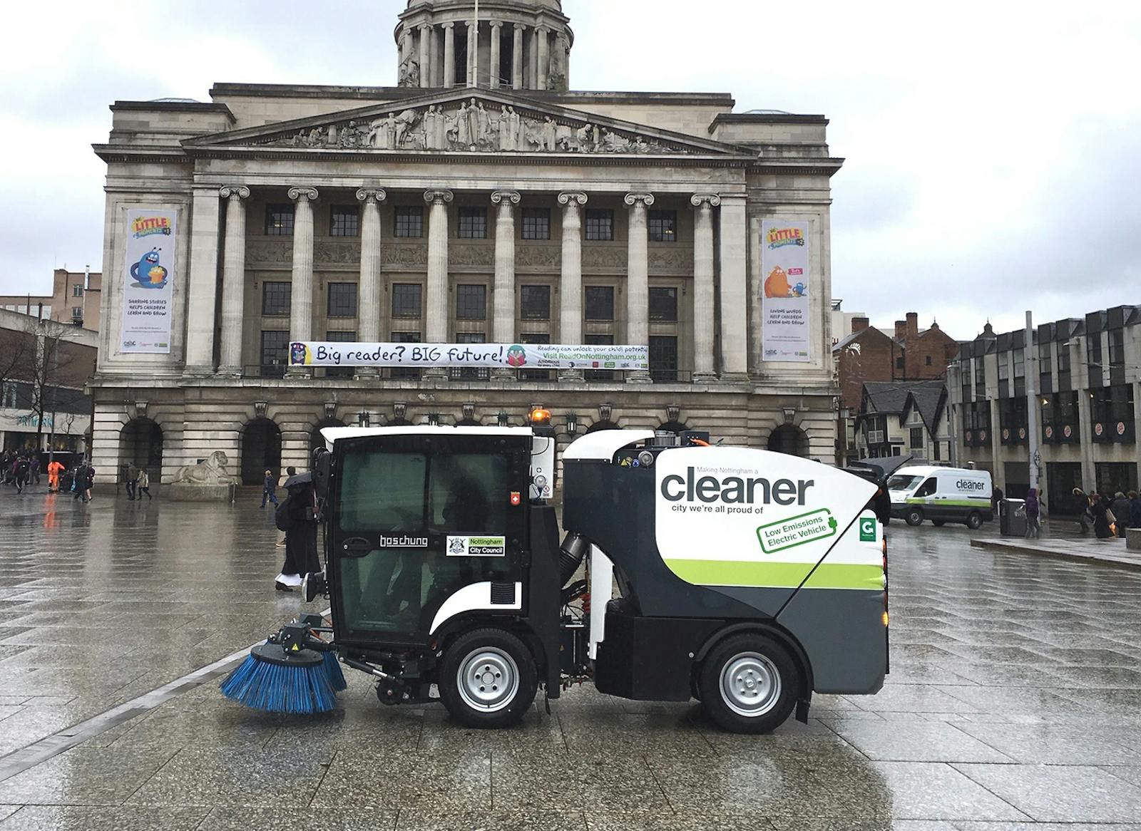 UrbanSweeper S2.0 Electric Street Sweeper releasing 0 (zero) emissions