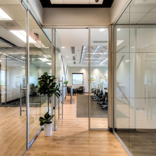 glass walls meeting room