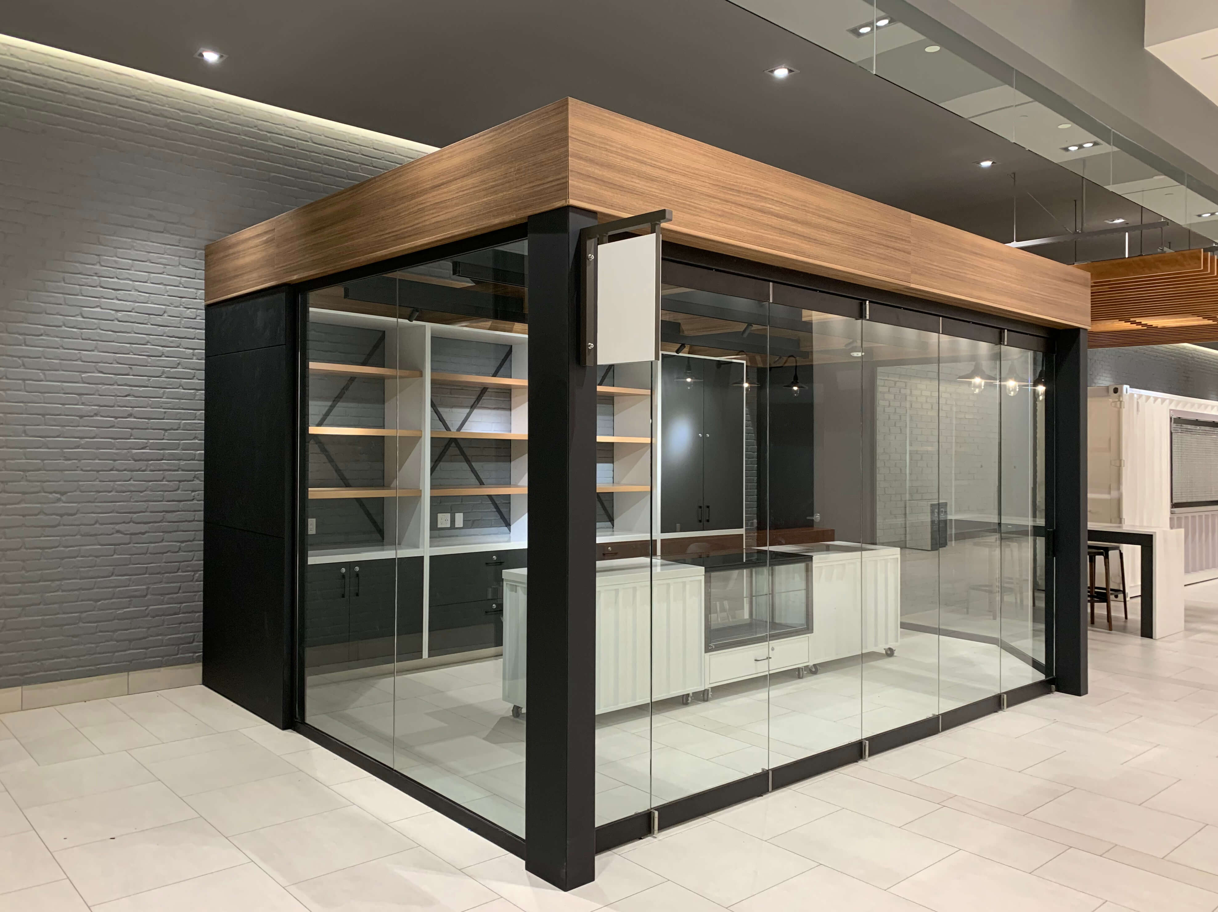 Falkbuilt Calgary retail falkpod glass wall millwork