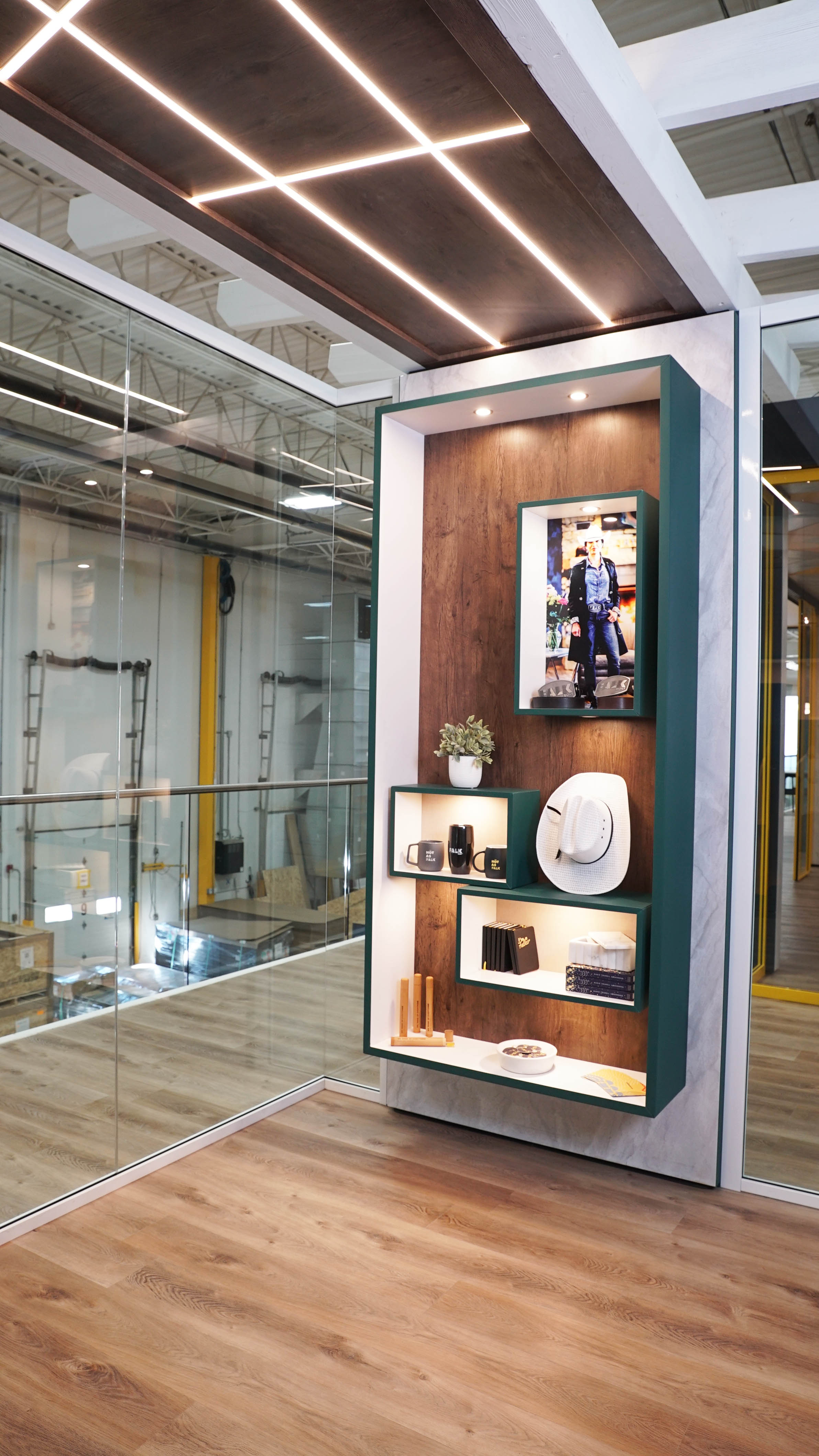 Falkbuilt Calgary retail glass wall millwork