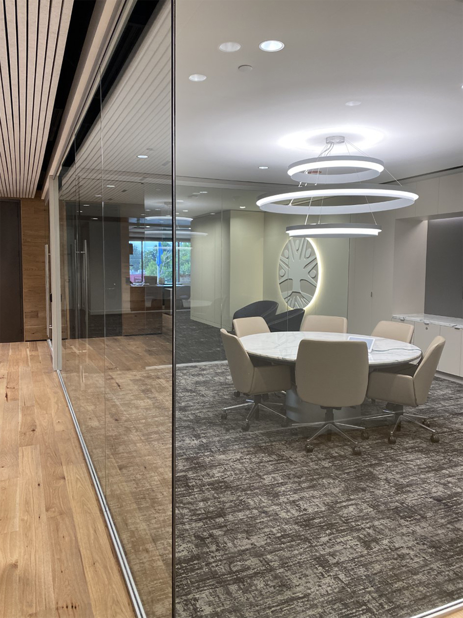 Falkbuilt project with solid and glass walls