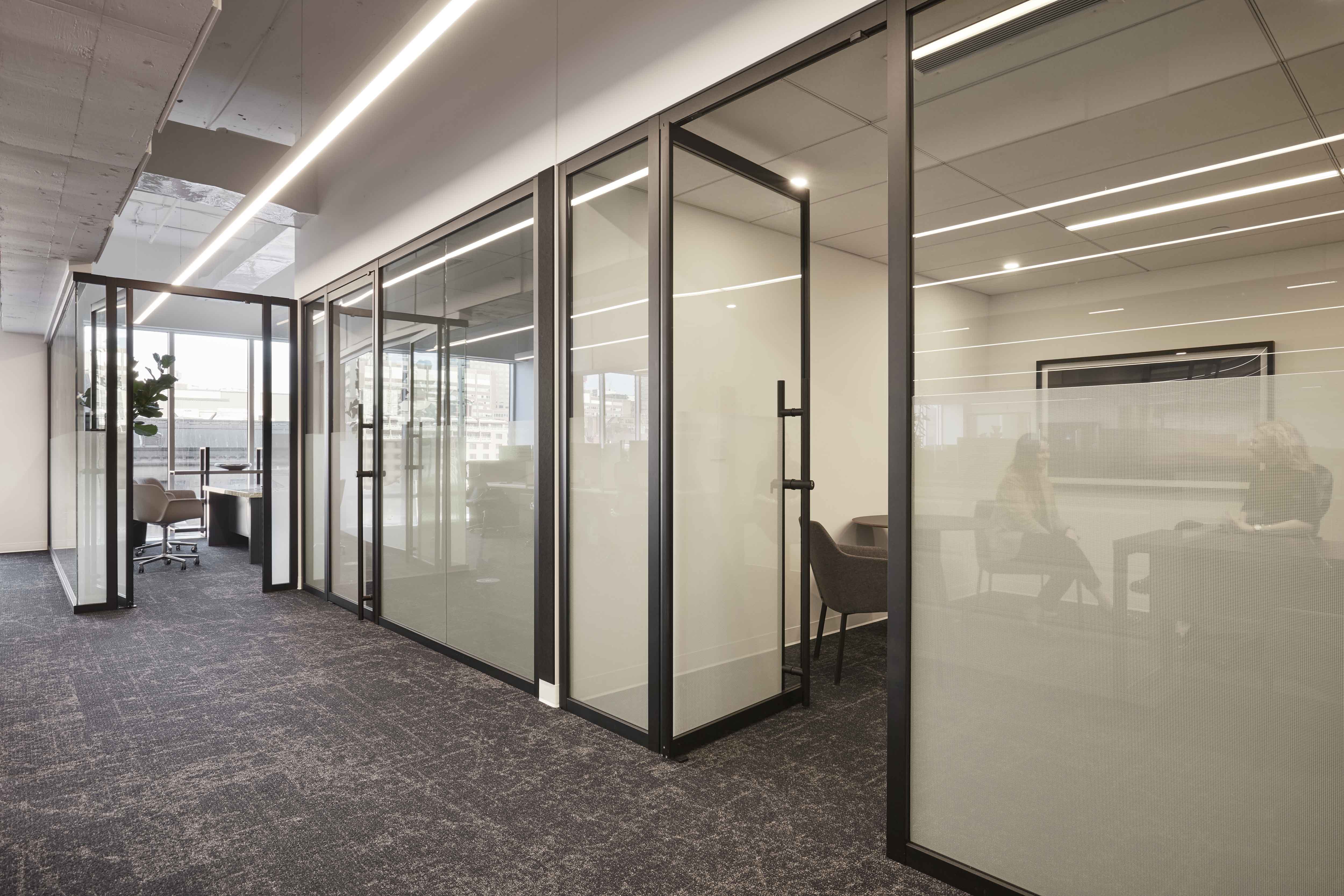 Falkbuilt Greater Montreal commercial + office glass walls glass doors