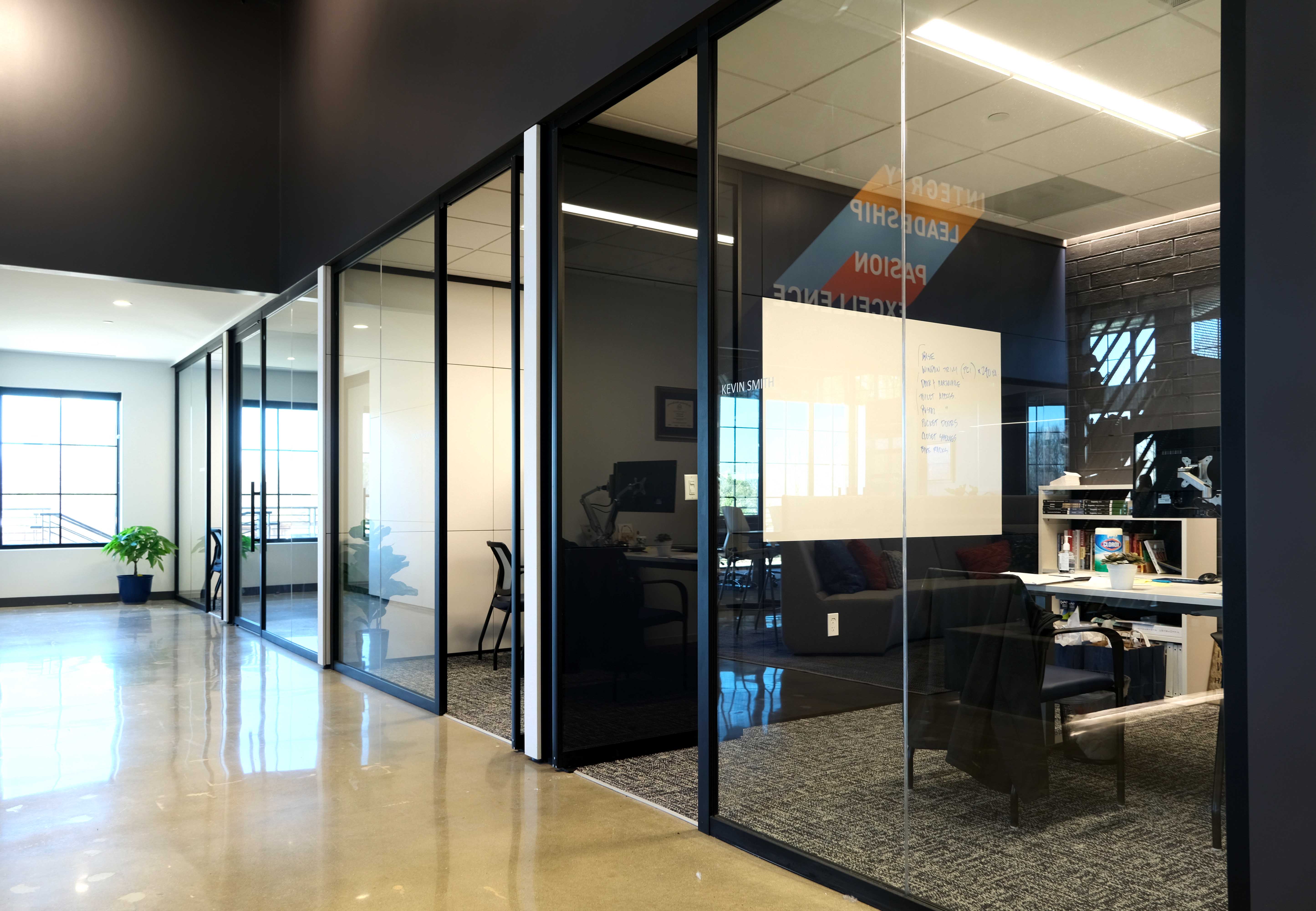 Falkbuilt Charlotte CBI commercial + office falkpod glass walls