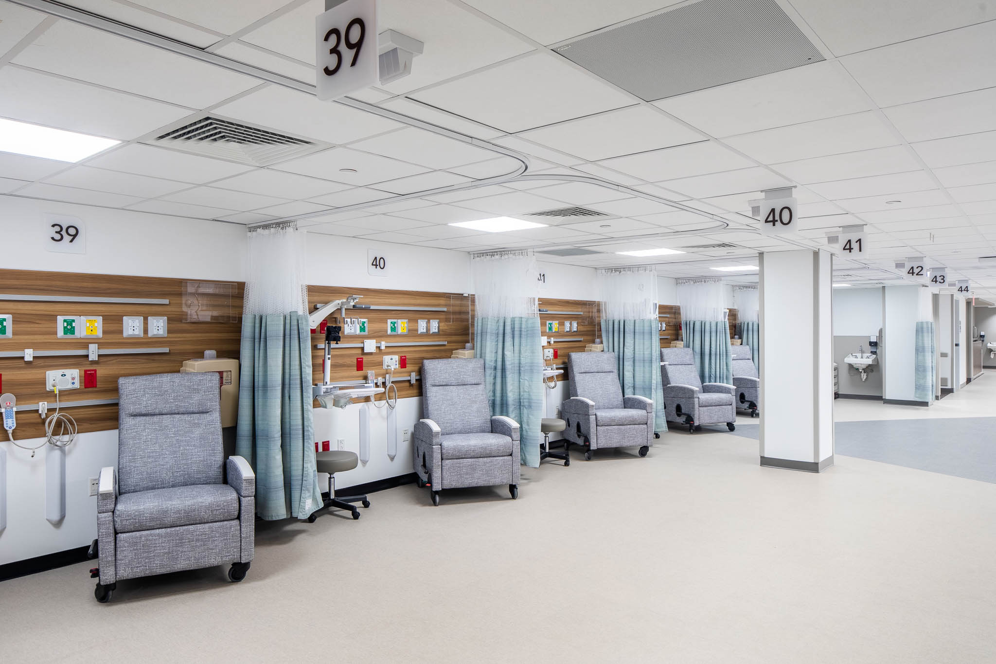Interior view showcasing Falkbuilt's prefabricated medical headwall construction in a healthcare setting.