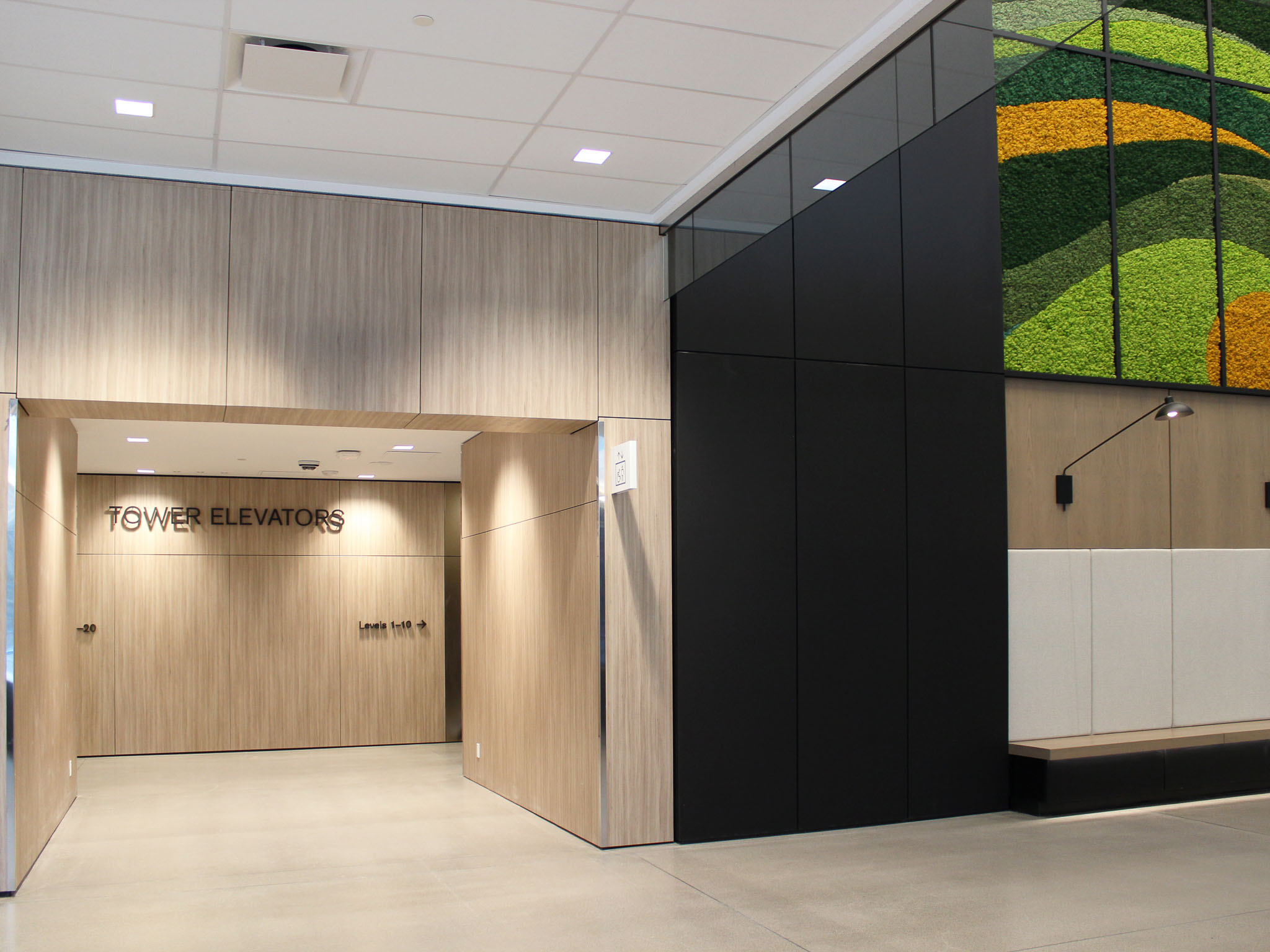 Falkbuilt’s prefabricated construction solutions for corporate interiors features flexible cladding or Falkton for fast lobby renovations with almost no down time or disturbance