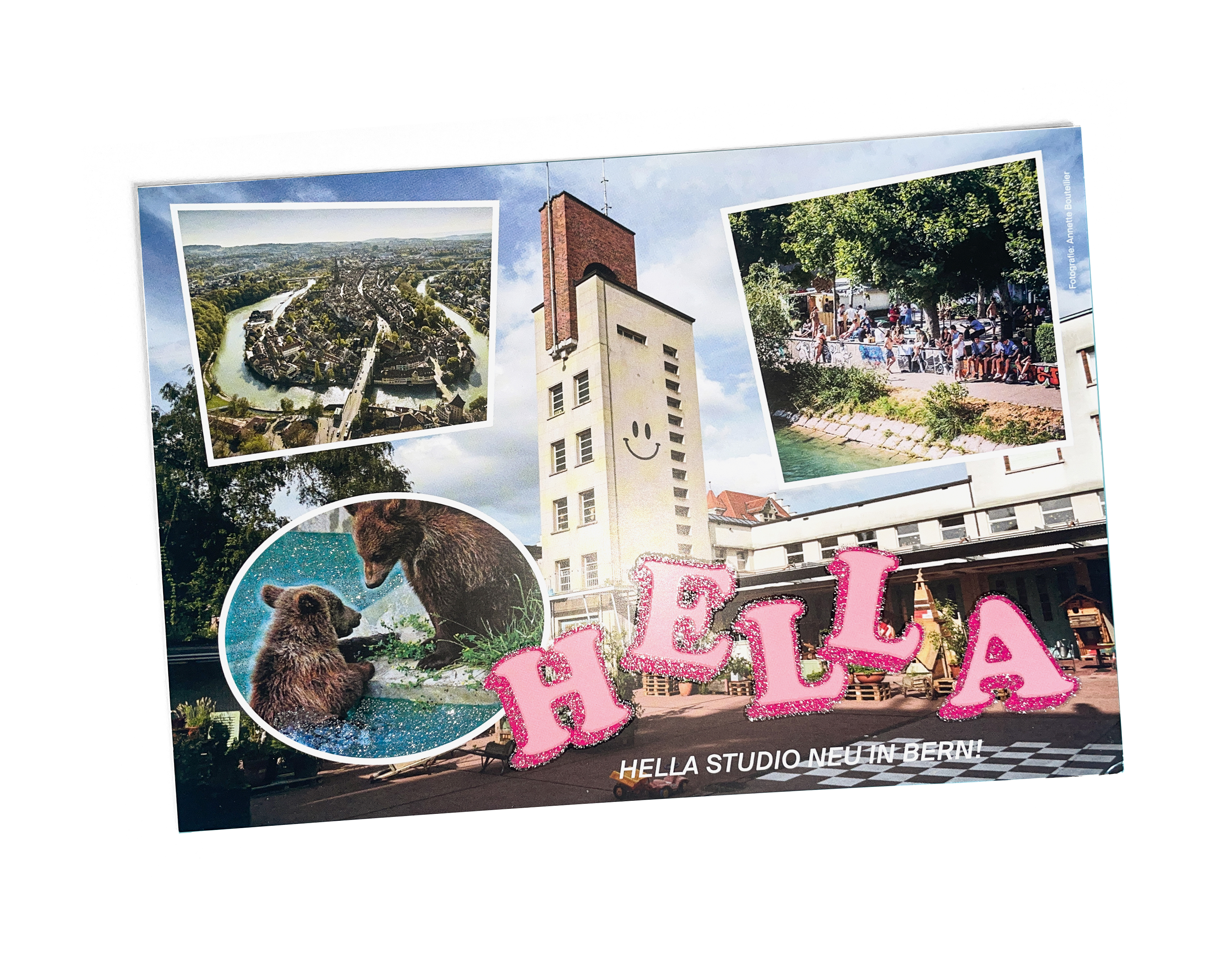 Hella Studio neu in Bern POSTKARTE mit Glitzer