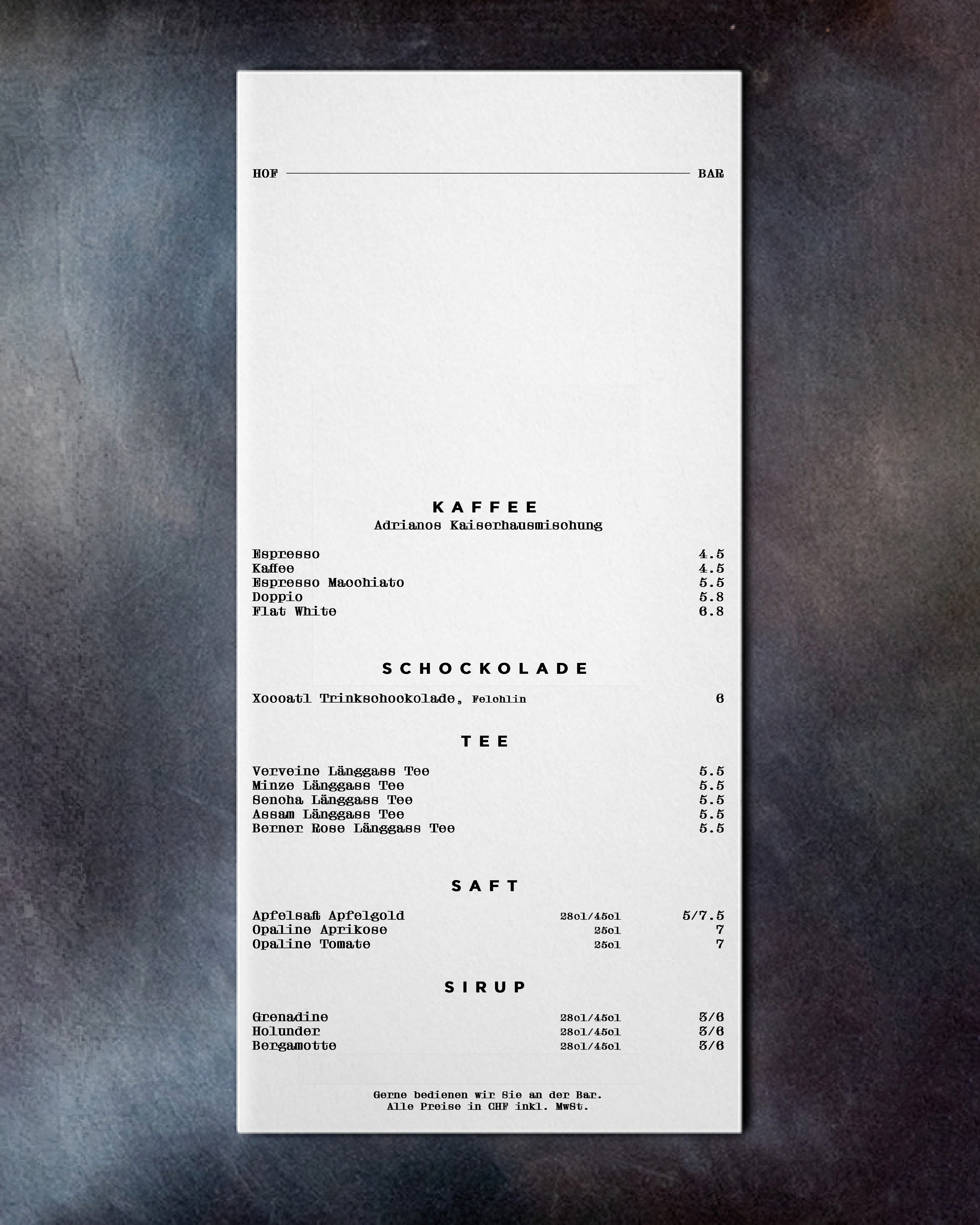 Drinks Menu