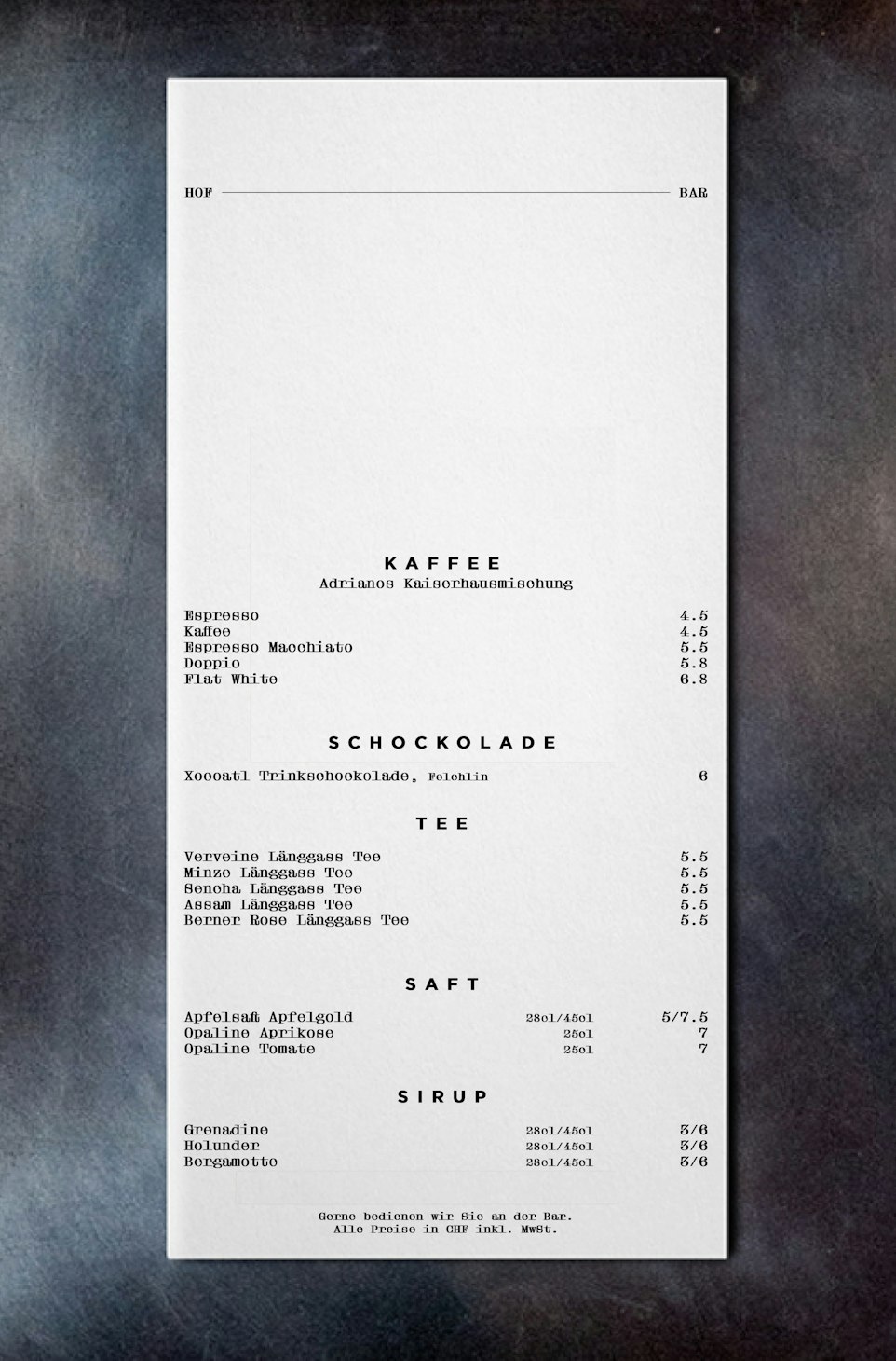 Menue Drinks Menu