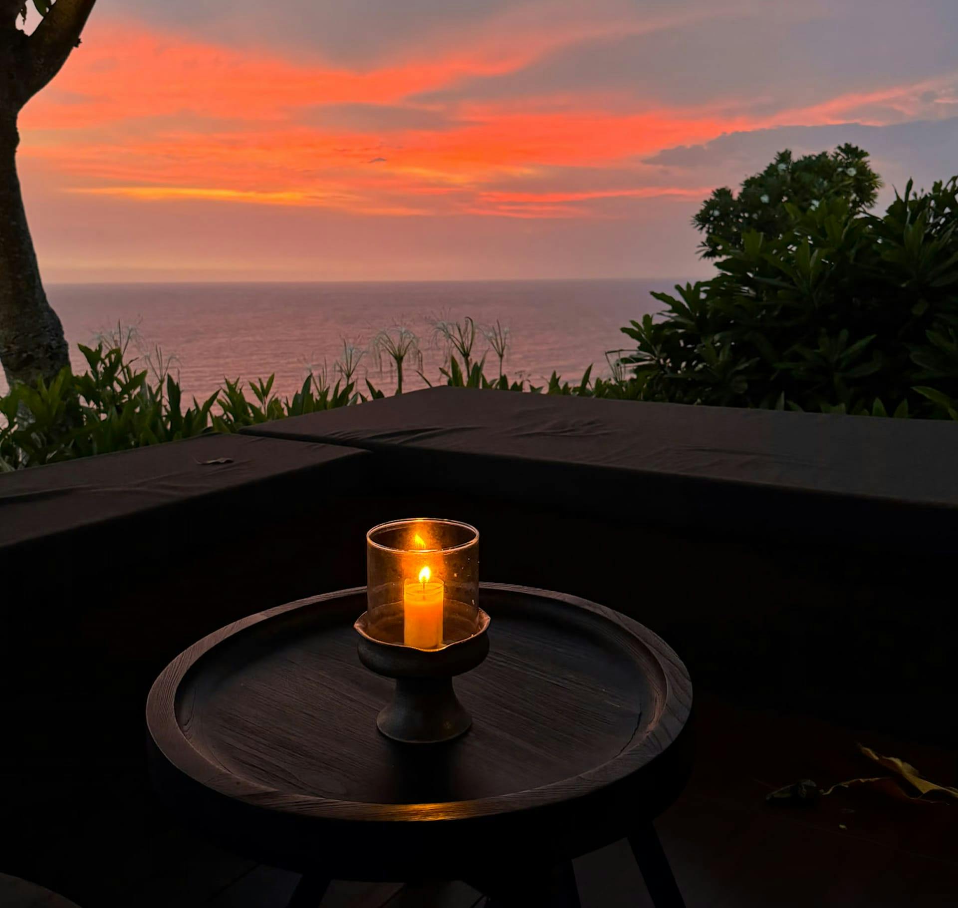 balcony looking off at the sunset