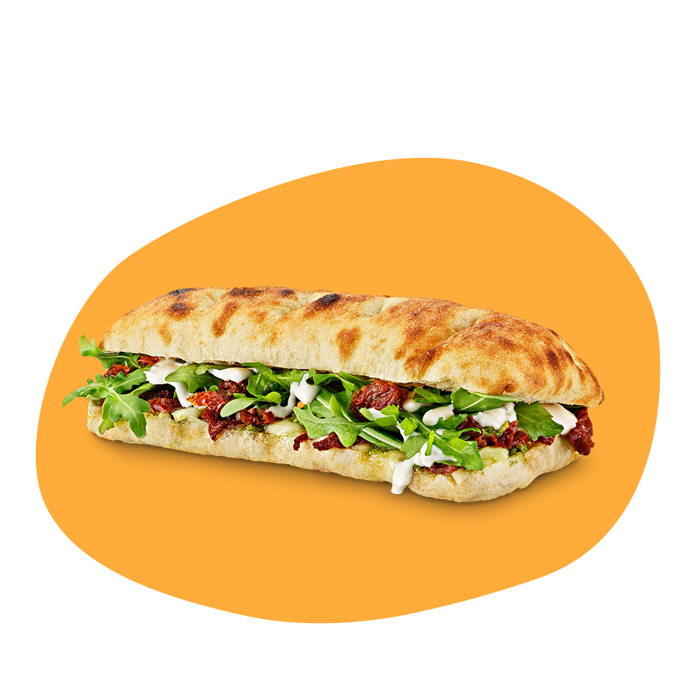 En schiacciata-baguette med vegetarisk fyllning