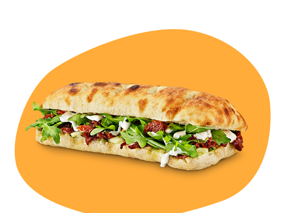 En schiacciata-baguette med vegetarisk fyllning