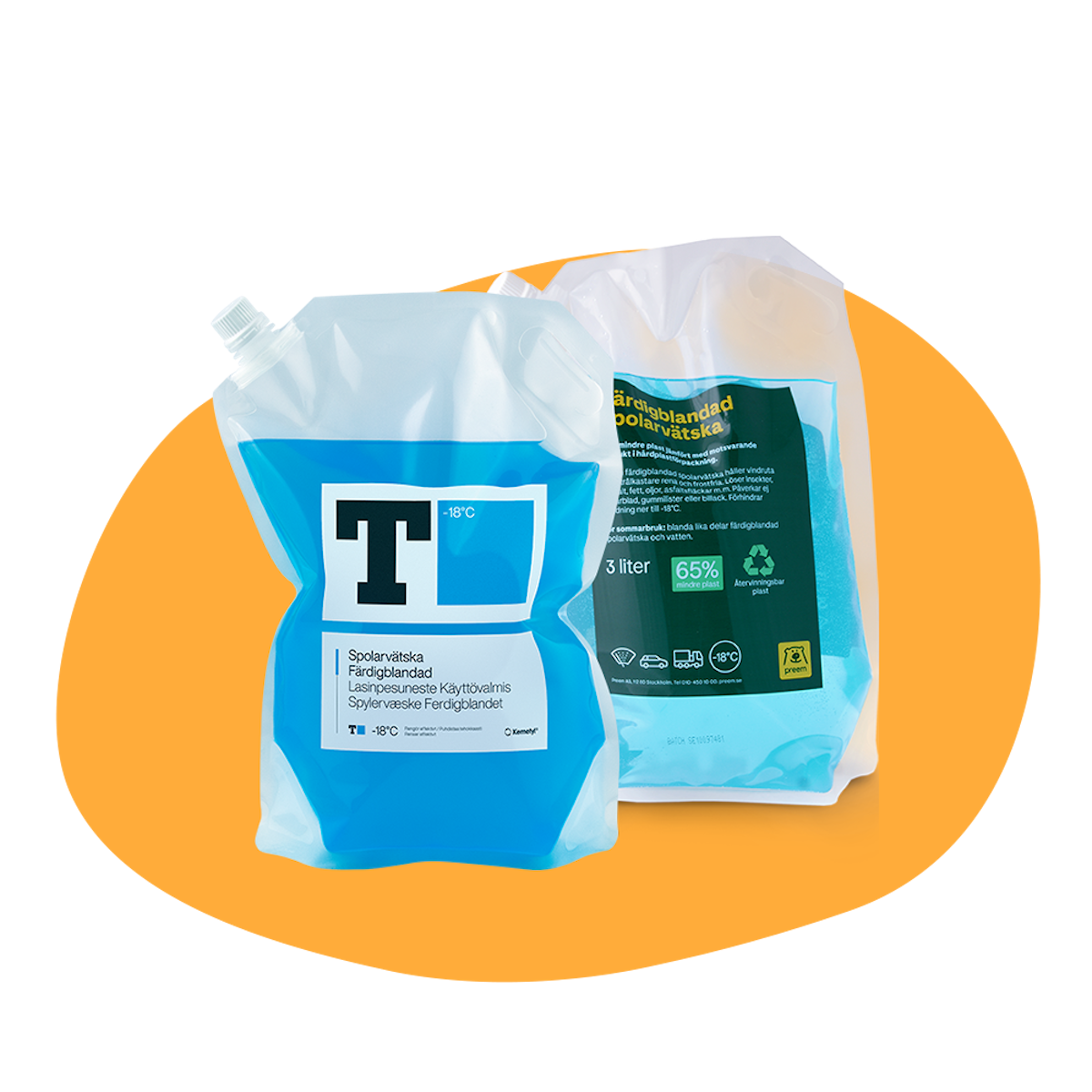 Två påsar med spolarvätska